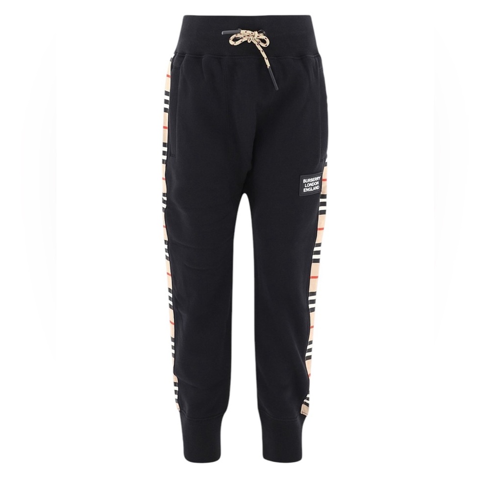 Burberry ($490CN) 14Y Youth Icon Check Side Stripe Black BLE Logo Jogger Pants